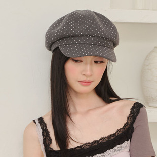 百搭好帽型可爱波点黑色贝雷帽显脸小画家帽八角帽报童帽韩系