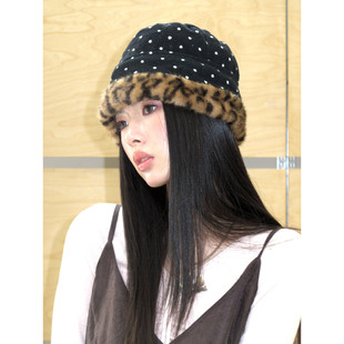 双面戴复古性感豹纹渔夫帽冬季 保暖百搭盆帽ins水桶帽子雷锋帽