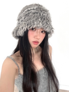 冬季 可爱显脸小兔毛帽子保暖加厚护耳防寒百搭毛绒帽冬天护耳帽