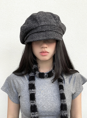 秋冬复古休闲高级感纯色时尚八角帽子女显脸小时装帽帽子女报童帽