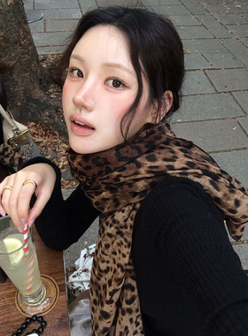 复古豹纹早春围巾女士丝巾薄款辣妹时尚亲肤韩系高级感围脖百搭