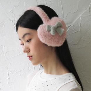 韩系爱心蝴蝶结卡其毛绒绒耳罩ins百搭保暖耳套百搭骑车御寒护耳