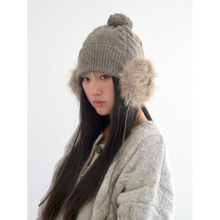 古早千金风麻花针织护耳包头帽秋冬季复古保暖百搭针织帽包头帽