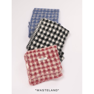 显白针织毛线保暖百搭韩版 经典 格纹含羊毛围巾女生复古秋冬季