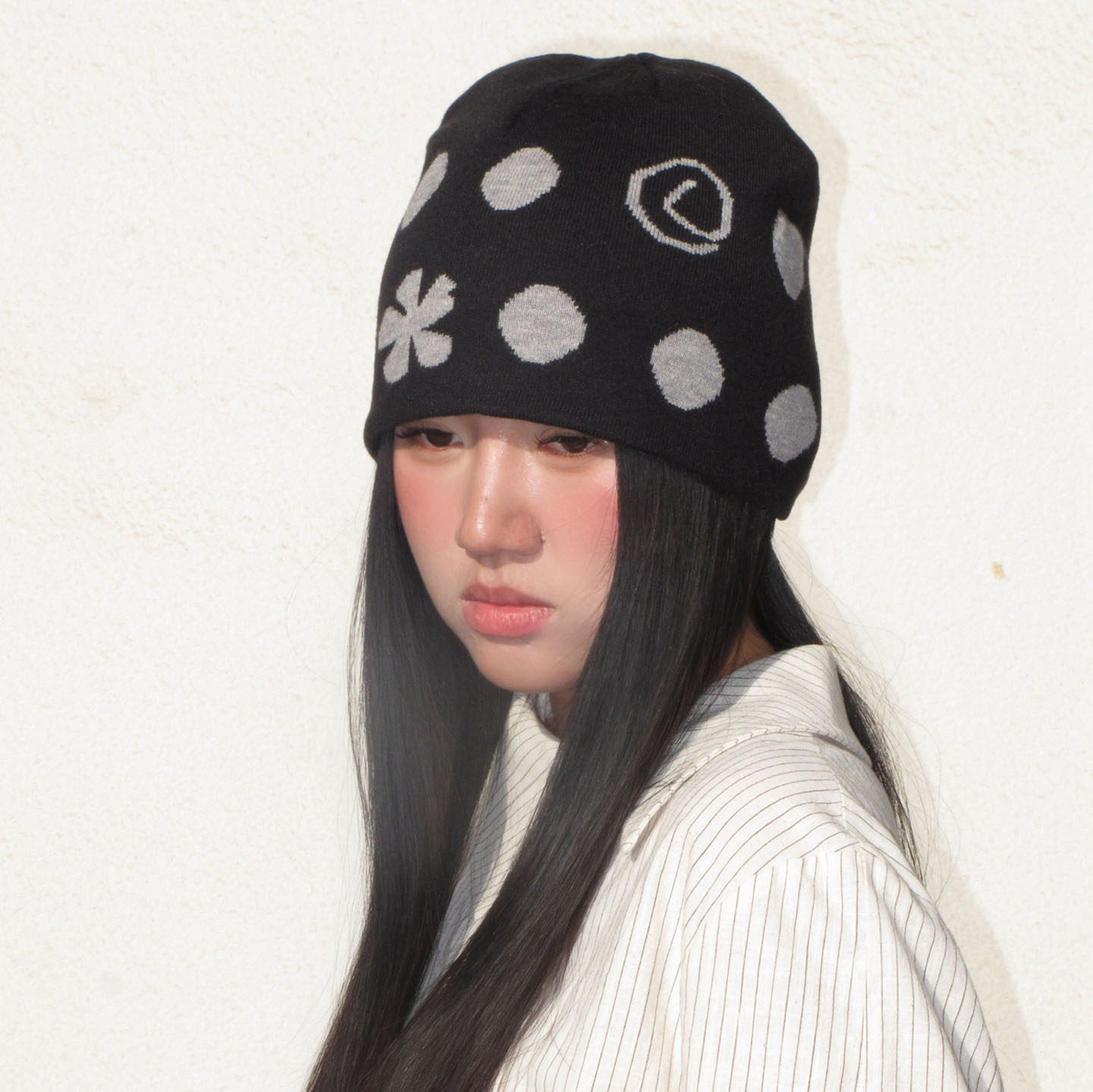 韩系可爱波点针织帽毛线帽简约包头帽子百搭包头帽冷帽女ins风 - 荒原计划 Tattoo出品