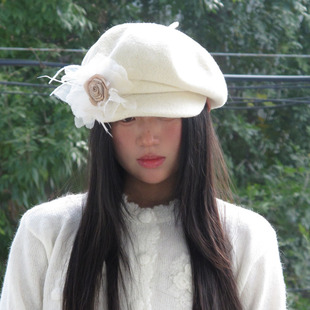 贵气千金感花朵礼帽小香风设计羊毛八角帽画家帽雅名媛赫本风百搭