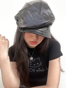 早秋棕色皮质帽子显白咖啡色贝雷帽复古日系小众百搭报童帽画家帽