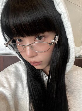 复古金属小框椭圆韩版镶钻花纹仿蓝光时髦凹造型街拍女素颜眼镜