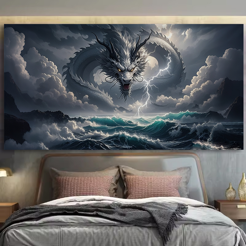 玄幻龙凶猛背景布小众艺术挂布墙面装饰画布卧室客厅墙壁遮丑布艺图片