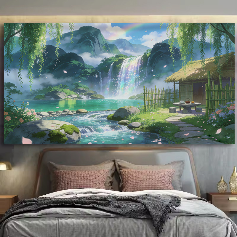 国风梦幻山水风景毛绒背景挂毯图片