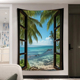 窗外海边椰树风景竖版 饰画布直播拍照布 背景布夏日挂布卧室客厅装