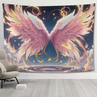 粉色梦幻翅膀背景布ins挂布直拍照装饰画布房间床头墙壁遮丑布艺