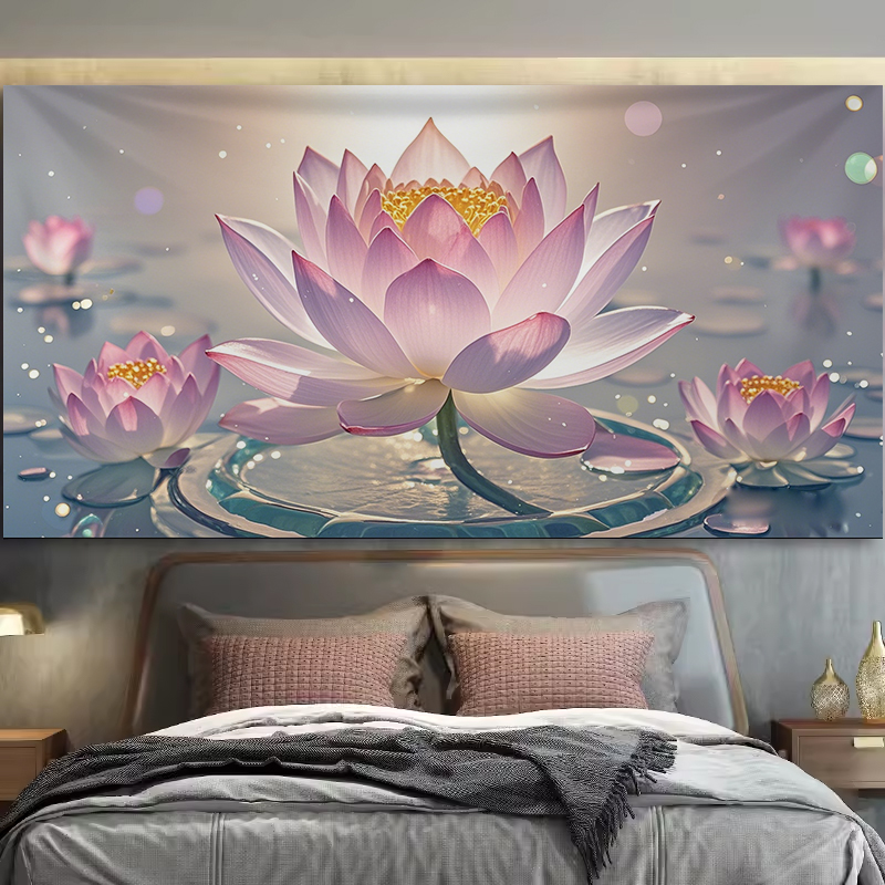 艺术高级荷花背景布小众挂布卧室房间墙壁遮丑布床头客厅装饰画布图片