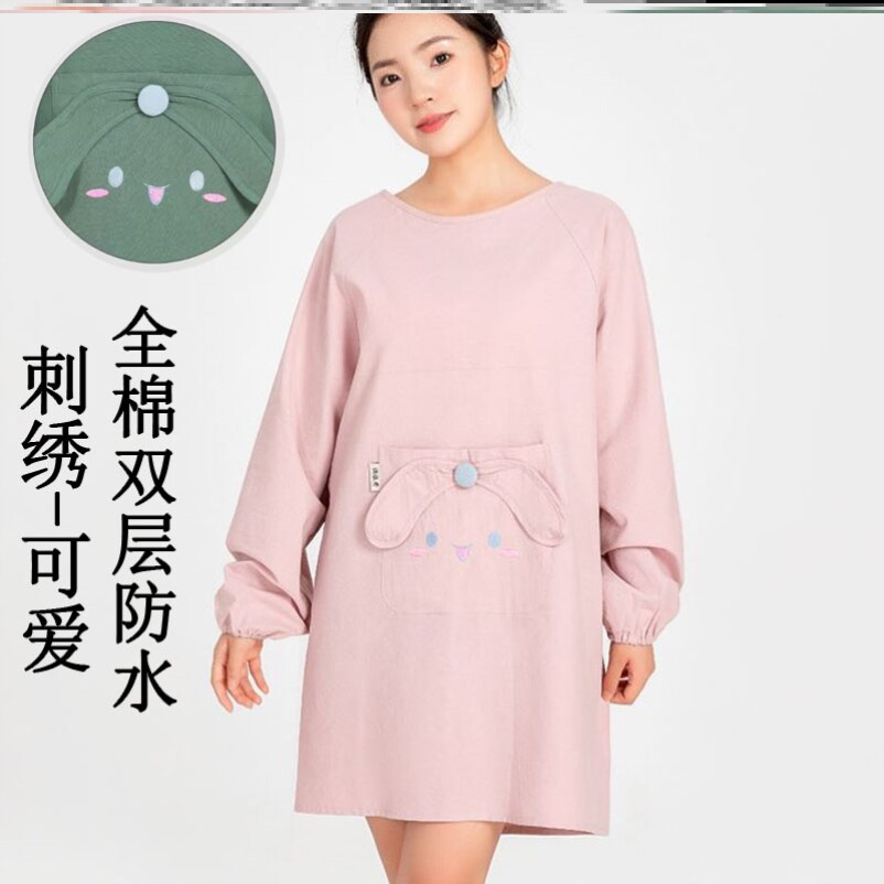 纯棉围裙100布全棉厨衣超好看的韩式多巴胺做饭长袖厨神小个子短图片