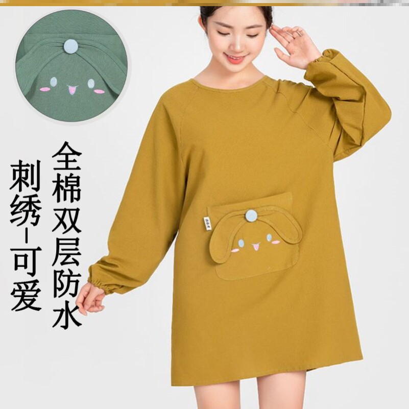 纯棉围裙100布全棉厨衣棉麻罩衣超好看的韩式多巴胺洋气高档挂脖图片
