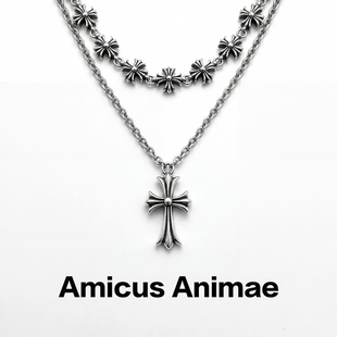 Amicus Animae欧美时尚嘻哈十字架不掉色项链男款双层叠戴锁骨链