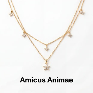 Amicus Animae欧美简约镶钻五角星吊坠项链女个性花朵多层锁骨链