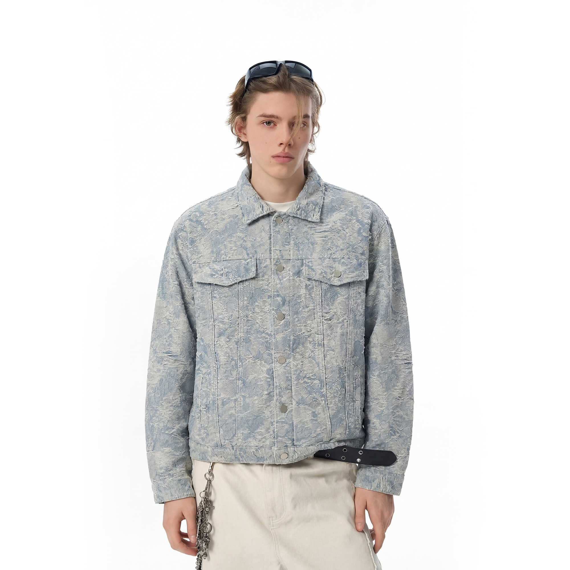 APEXi 25AW雪花飘零刺绣牛仔夹克外套潮牌宽松男女高街上衣