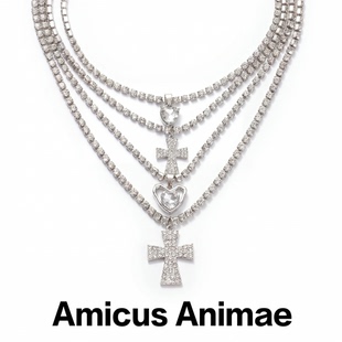 Amicus Animae欧美时尚合金爱心十字架项链女多层叠戴轻奢锁骨链