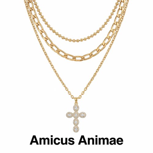AmicusAnimae镶钻十字架锁骨链