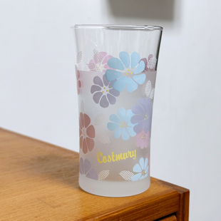 日本vintage中古 磨砂印花玻璃杯果汁杯 昭和印花玻璃杯