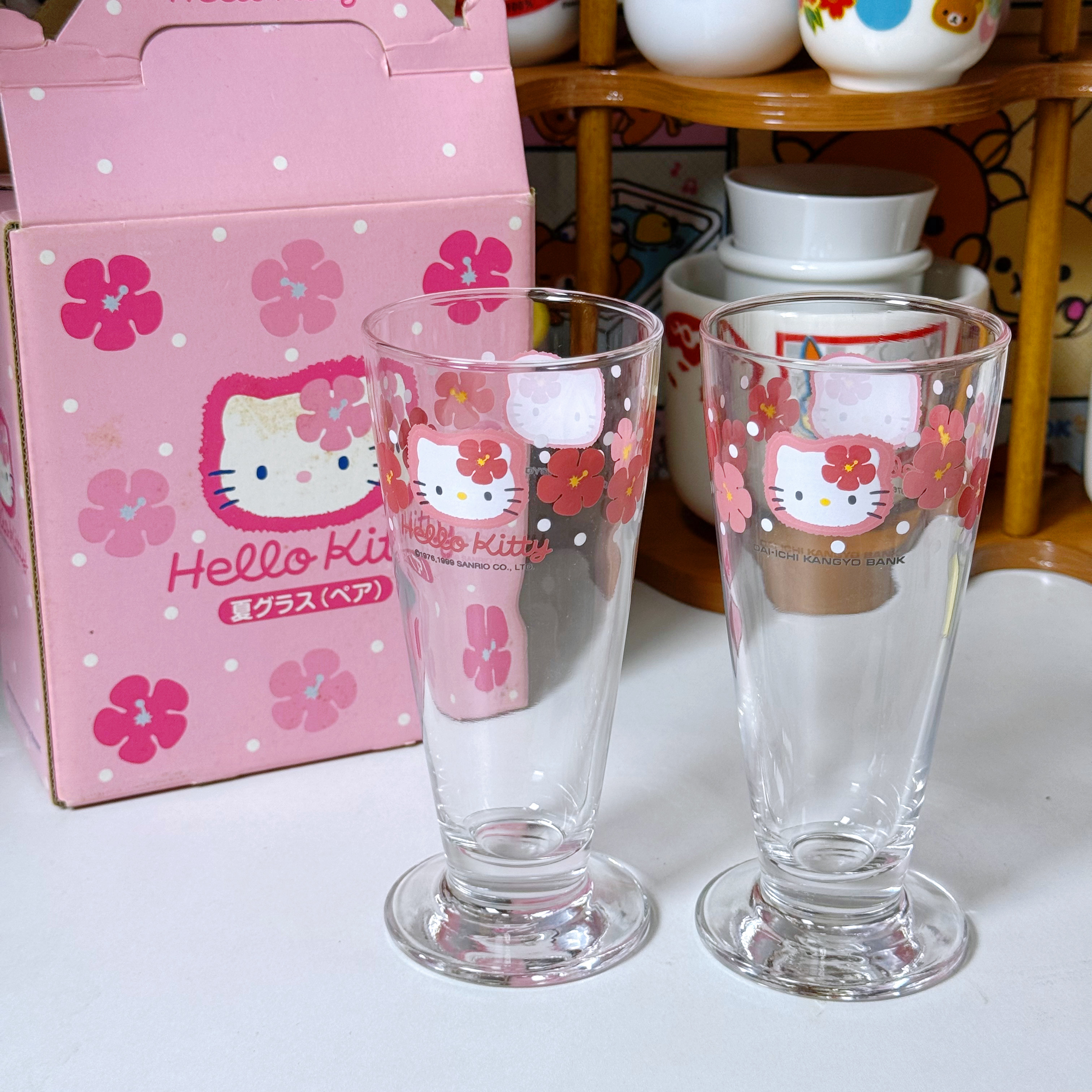 日本vintage 夏日限定樱花hellokitty高脚杯 玻璃杯1999年