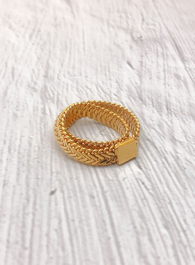 跨境新款欧美18K真金电镀蛇骨链戒指女男士金色个性双圈食指戒潮
