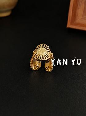 软山小雏菊戒指银花开口戒