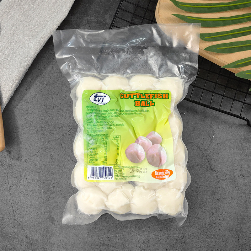 tvi泰式墨鱼肉丸子鱼丸500g原装进口清真即食章鱼花枝豆火锅食材