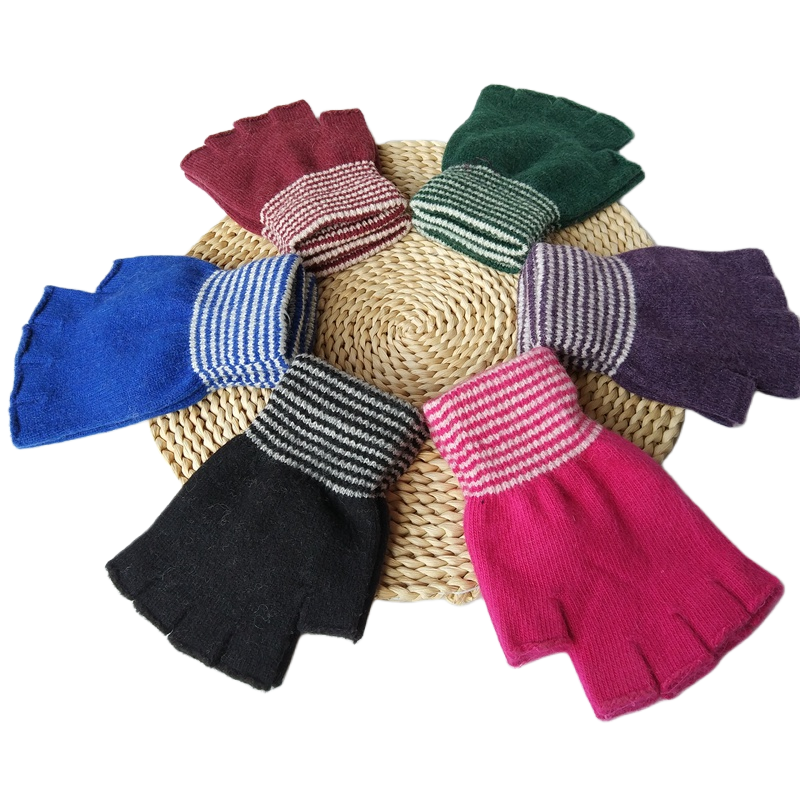 薄款男女士秋冬羊毛线针织防寒保暖漏指半指学生写字电脑办公手套