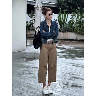 MISSKO可可欢姐重磅洗水立体剪裁八分牛仔裤 子 复古休闲百搭直筒裤