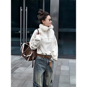 阔版 MISSKO可可欢姐春季 立领休闲羔毛蝙蝠袖 显瘦加厚套头卫衣外套