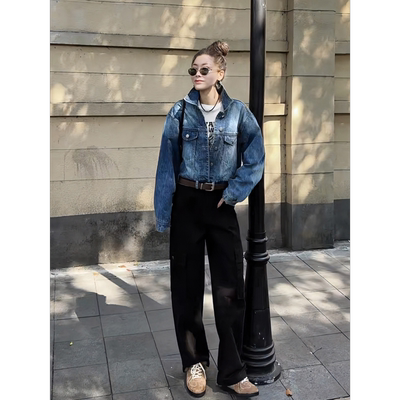 MISSKO可可欢姐四季小众款腰带慵懒风重磅洗水牛仔夹克上衣外套女