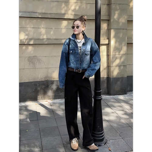 MISSKO可可欢姐四季小众款腰带慵懒风重磅洗水牛仔夹克上衣外套女