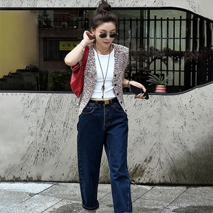 MISSKO 可可欢姐复古洗水棉九分牛仔烟管裤女春款休闲直筒法棍裤