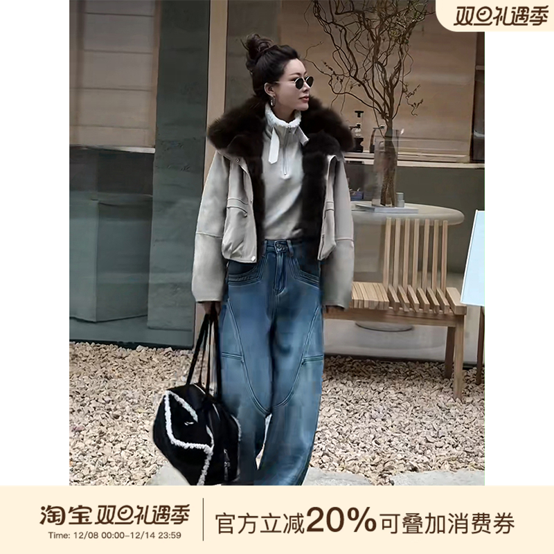 MISSKO可可欢姐2025秋冬洗水狐狸毛领内里鹅绒派克羽绒服女士上衣