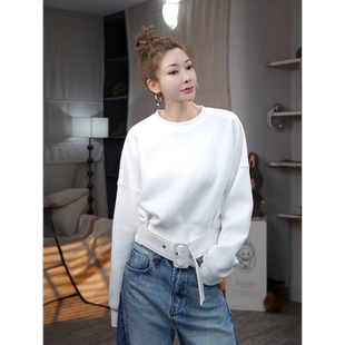 MISSKO可可欢姐早春新款 宽松显瘦卫衣上衣女 果冻棉重磅洗水腰带款