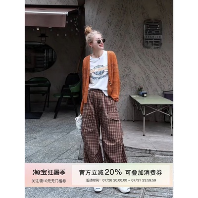 MISSKO可可欢复古格子休闲长裤女