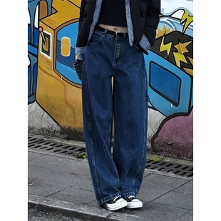 女2025新款 休闲牛仔裤 复古洗水双口袋老爹牛仔裤 MISSKO可可欢姐