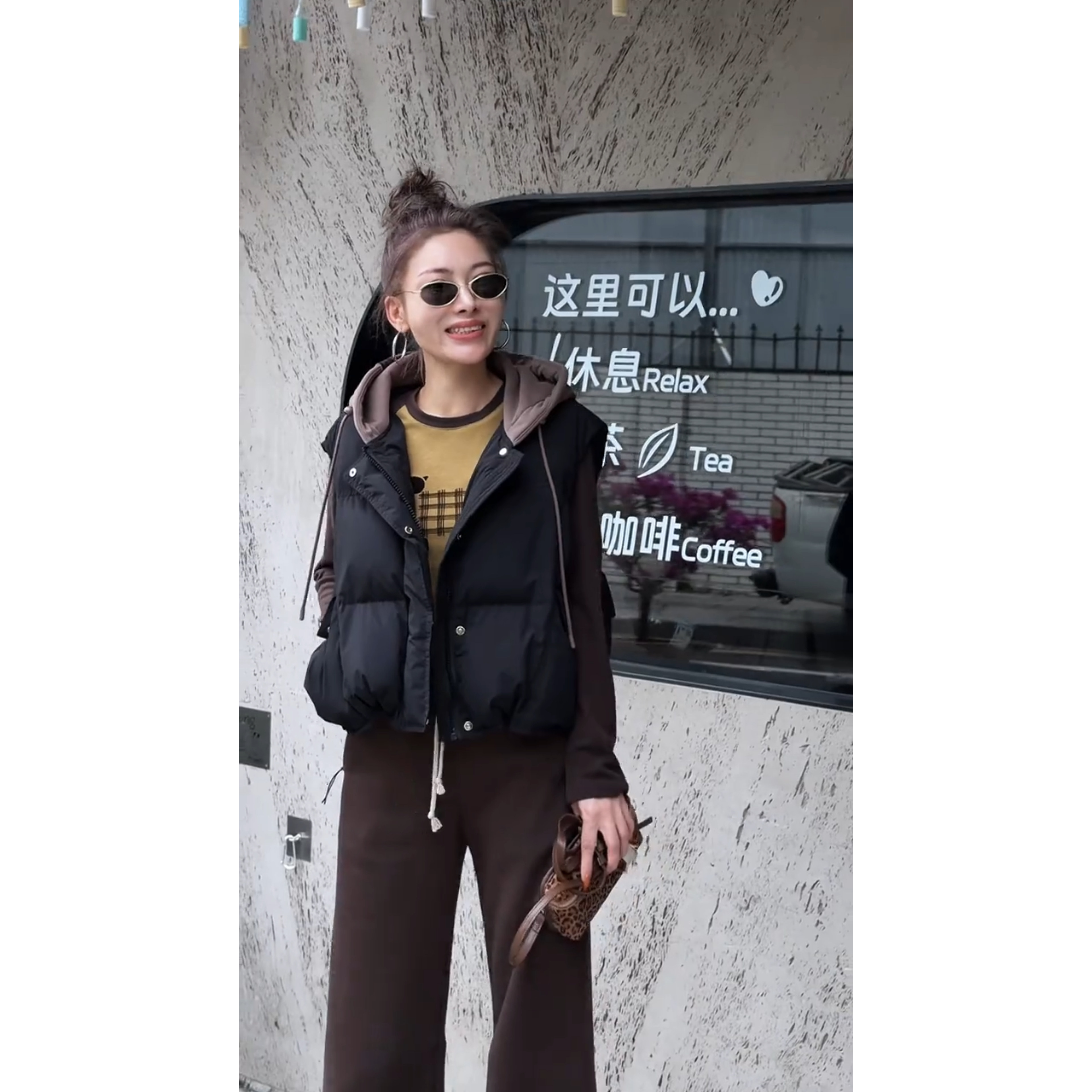 MISSKO可可欢姐  秋冬慵懒风休闲连卫衣帽显瘦百搭马甲