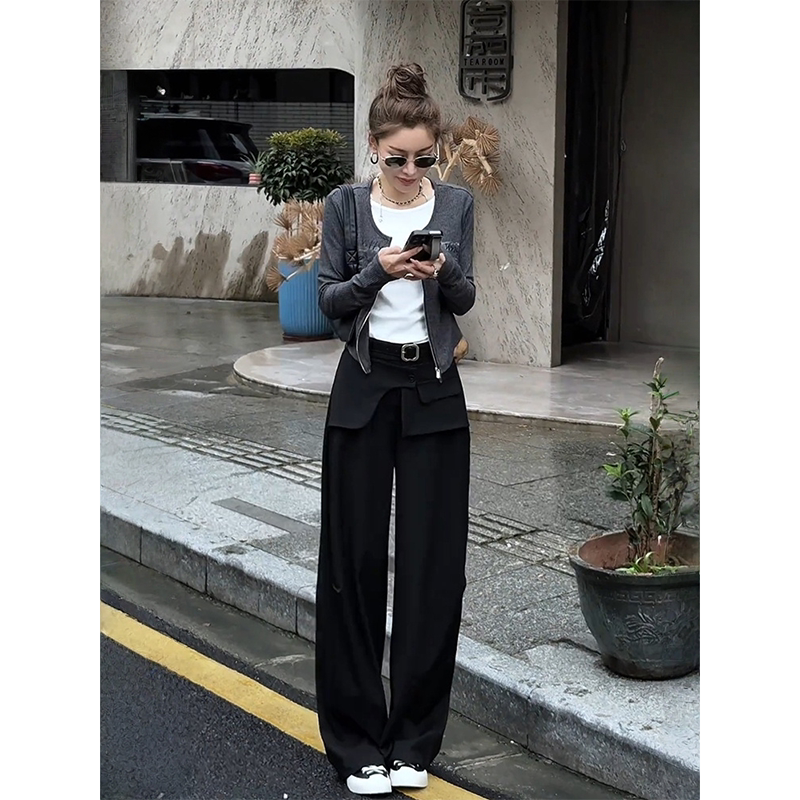 MISSKO可可欢姐早秋匹马棉工装直筒裤洗水假两件显瘦休闲西裤子女