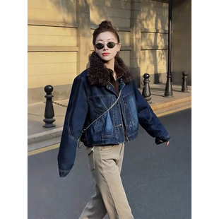 MISSKO秋冬重工洗水工艺内里90白鸭绒加厚复古牛仔派克服上衣女士