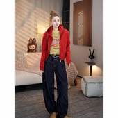 可可欢姐早春四季 重磅洗水慵懒风高克重连帽双拉链卫衣上衣外套 款