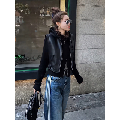 可可欢姐秋冬新款绵羊皮白鸭绒连帽显瘦小众款皮马甲上衣外套女士