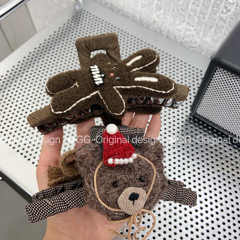 秋冬新款韩版卡通毛绒小熊兔子抓夹可爱鲨鱼夹高级百搭头饰发抓