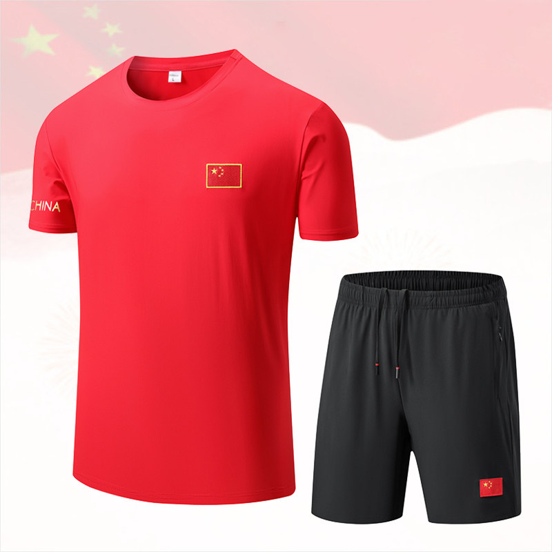 队速干冰丝t恤运动服套装男女夏季短袖中国跆拳道教练训练服