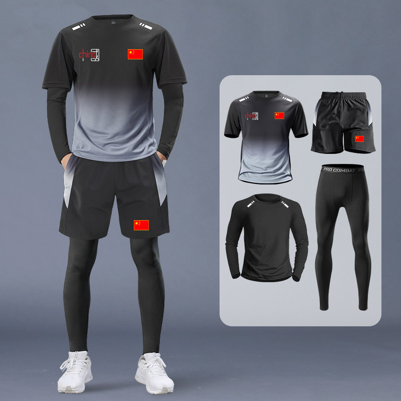 中国国家队速干健身服男女夏季体能骑行训练晨跑运动紧身衣裤套装