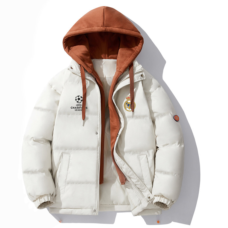 欧冠皇马运动棉服外套男女秋冬季加厚姆巴佩足球训练拉链连帽上衣