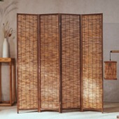 中古风实木芦苇屏风隔断墙客厅折叠移动复古做旧酒店餐厅玄关家用