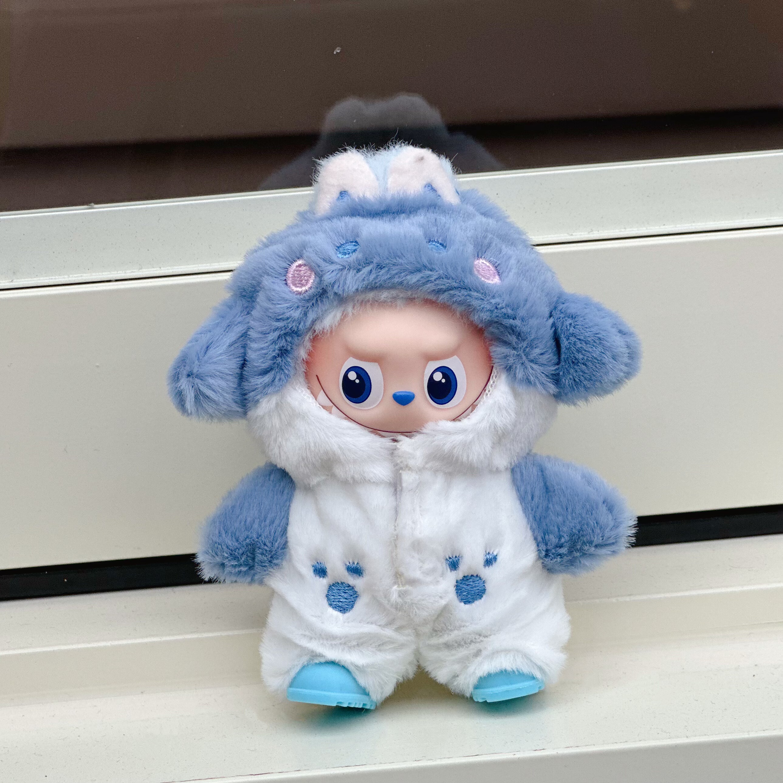 四代迷你10.5cm拉布布labubu挂件娃衣替换装可爱鲨鱼毛绒连体衣服